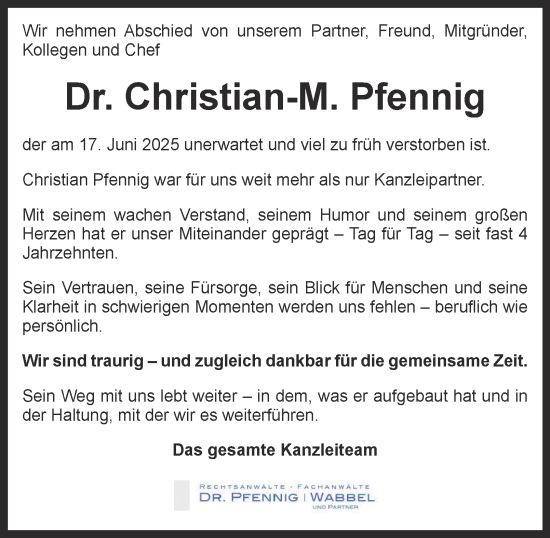 Traueranzeige von Christian-M. Pfennig von Braunschweiger Zeitung