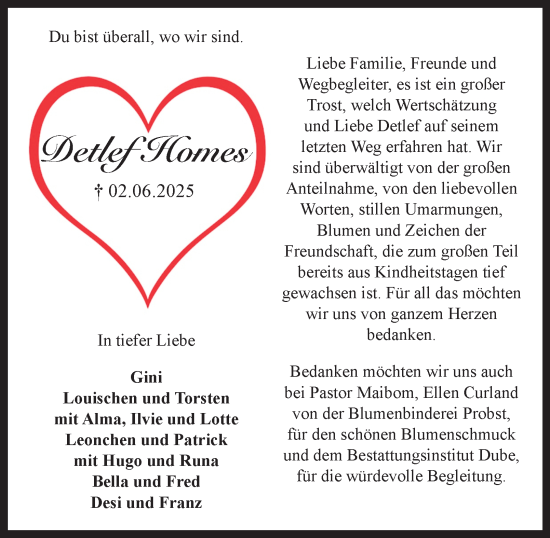 Traueranzeige von Detlef Homes von Braunschweiger Zeitung