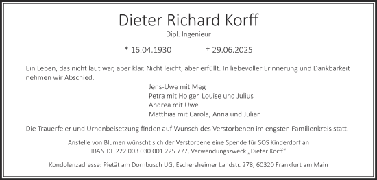 Traueranzeige von Dieter Richard Korff von Braunschweiger Zeitung