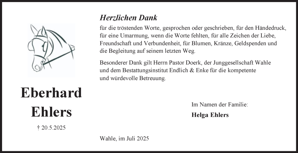  Traueranzeige für Eberhard Ehlers vom 05.07.2025 aus Peiner Nachrichten