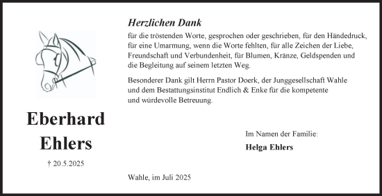 Traueranzeige von Eberhard Ehlers von Peiner Nachrichten