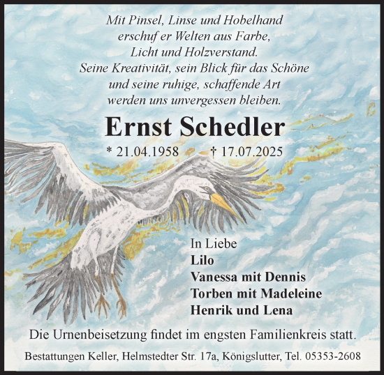 Traueranzeige von Ernst Schedler von Helmstedter Nachrichten