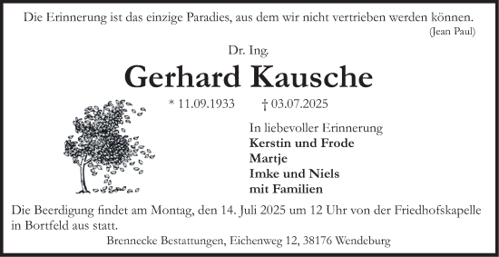 Traueranzeige von Gerhard Kausche von Braunschweiger Zeitung