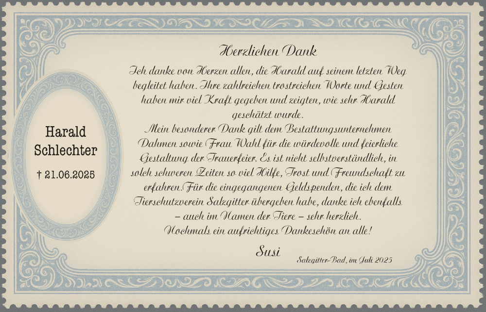  Traueranzeige für Harald Schlechter vom 26.07.2025 aus Salzgitter-Zeitung