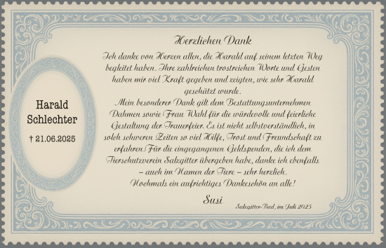 Traueranzeige von Harald Schlechter von Salzgitter-Zeitung