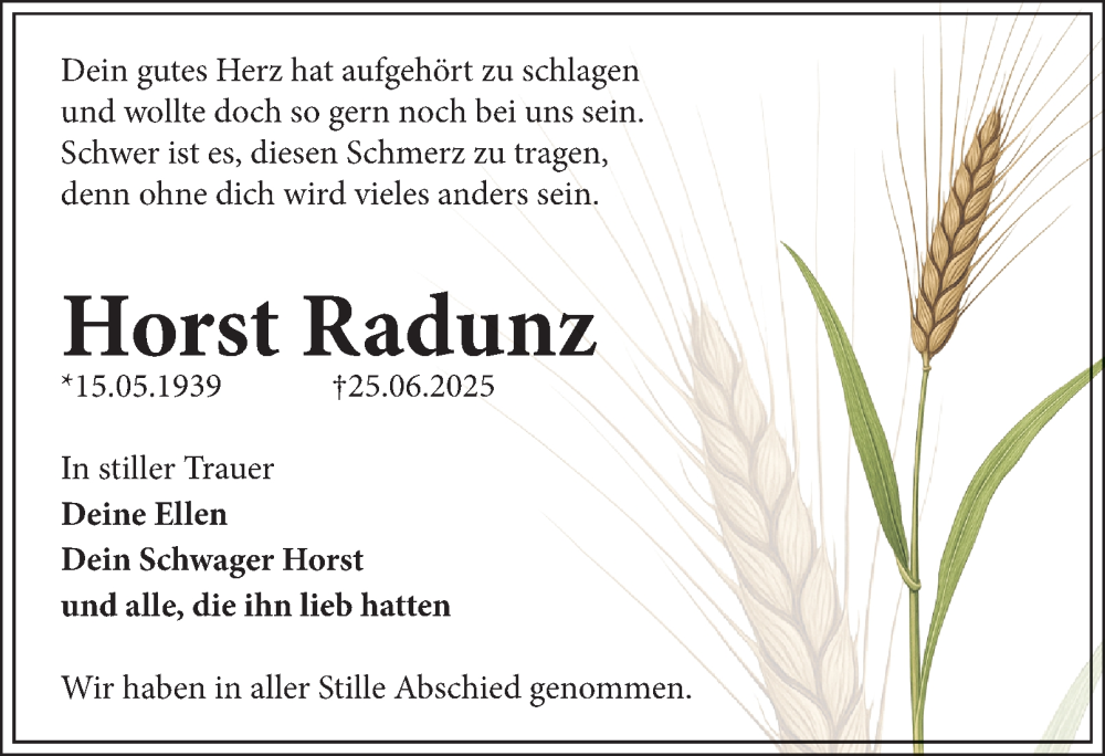  Traueranzeige für Horst Radunz vom 04.07.2025 aus Salzgitter-Zeitung