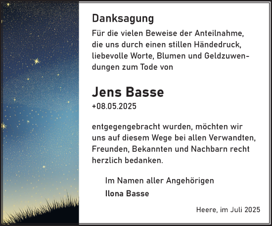 Traueranzeige von Jens Basse von Salzgitter-Zeitung