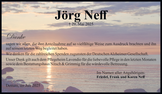 Traueranzeige von Jörg Neff von Wolfenbütteler Zeitung