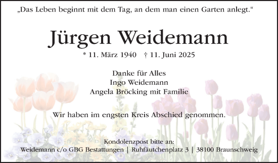 Traueranzeige von Jürgen Weidemann 