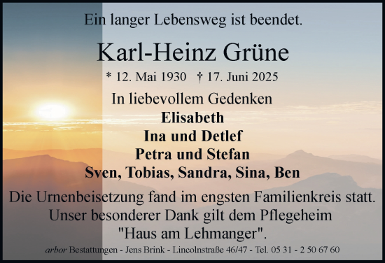 Traueranzeige von Karl-Heinz Grüne von Braunschweiger Zeitung