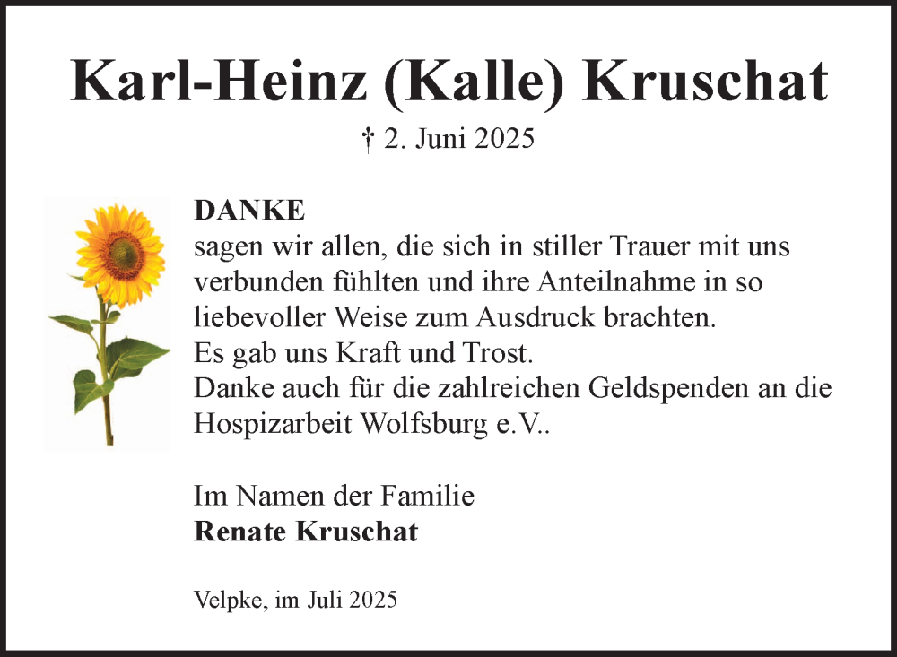  Traueranzeige für Karl-Heinz Kruschat vom 12.07.2025 aus Braunschweiger Zeitung, Wolfsburger Nachrichten