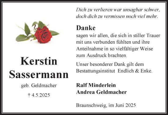 Traueranzeige von Kerstin Sassermann 