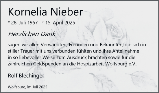 Traueranzeige von Kornelia Nieber 