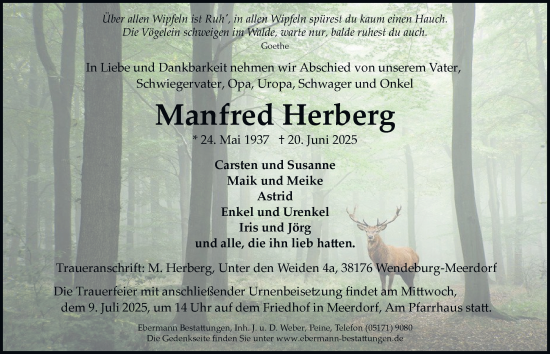 Traueranzeige von Manfred Herberg von Braunschweiger Zeitung