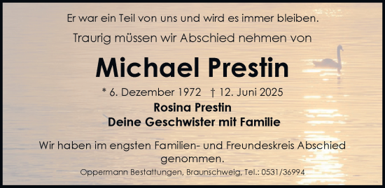 Traueranzeige von Michael Prestin von Wolfenbütteler Zeitung