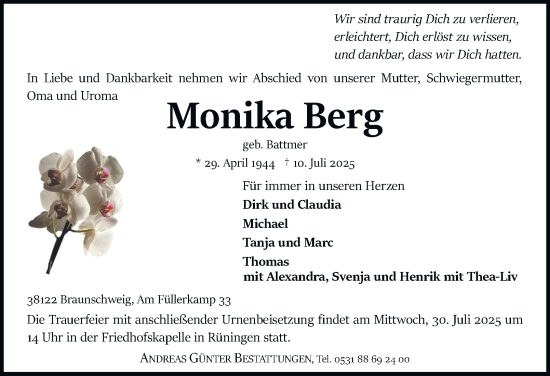 Traueranzeige von Monika Berg von Braunschweiger Zeitung