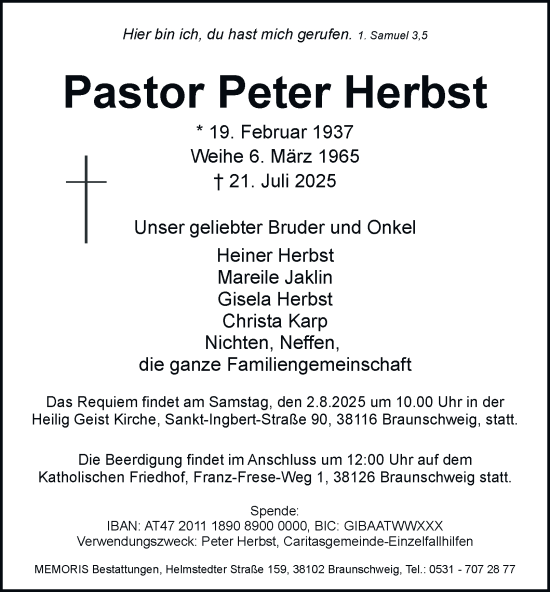 Traueranzeige von Peter Herbst von Salzgitter-Zeitung