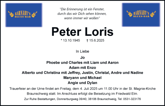 Traueranzeige von Peter Loris 