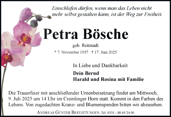 Traueranzeige von Petra Bösche von Braunschweiger Zeitung