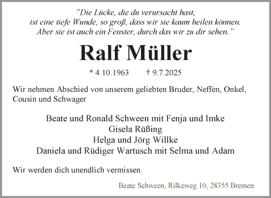 Traueranzeige von Ralf Müller von Braunschweiger Zeitung