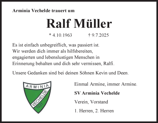 Traueranzeige von Ralf Müller von Peiner Nachrichten