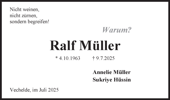 Traueranzeige von Ralf Müller von Braunschweiger Zeitung