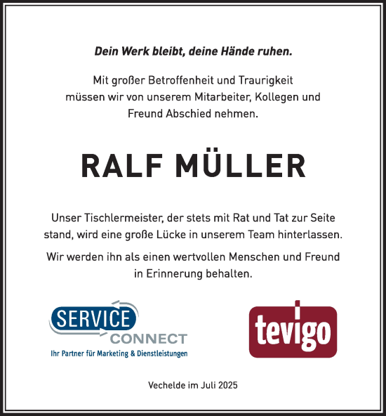 Traueranzeige von Ralf Müller von Peiner Nachrichten