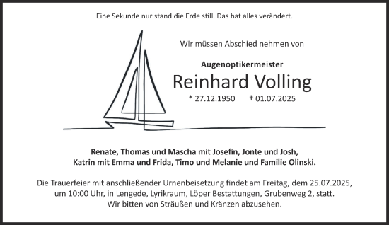 Traueranzeige von Reinhard Volling von Braunschweiger Zeitung
