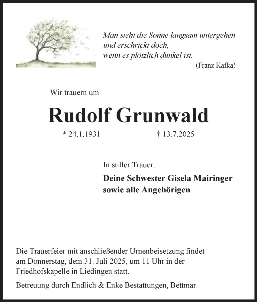  Traueranzeige für Rudolf Grunwald vom 19.07.2025 aus Braunschweiger Zeitung