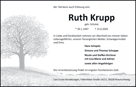 Traueranzeige von Ruth Krupp 