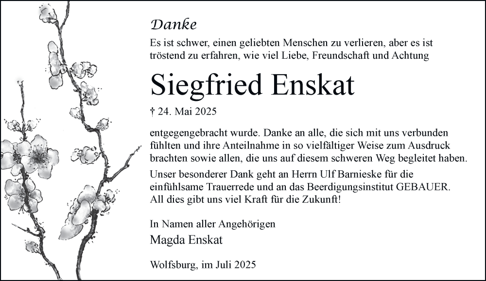  Traueranzeige für Siegfried Enskat vom 12.07.2025 aus Braunschweiger Zeitung, Wolfsburger Nachrichten