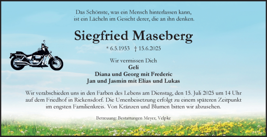 Traueranzeige von Siegfried Maseberg von Braunschweiger Zeitung, Wolfsburger Nachrichten