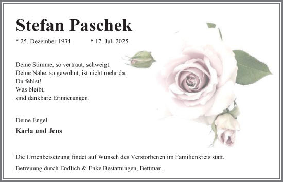 Traueranzeige von Stefan Paschek von Peiner Nachrichten
