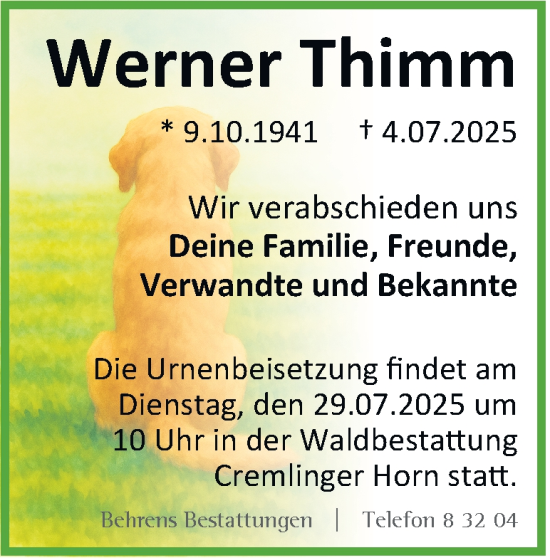 Traueranzeige von Werner Thimm von Braunschweiger Zeitung
