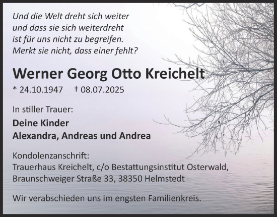 Traueranzeige von Werner Georg Otto Kreichelt von Braunschweiger Zeitung