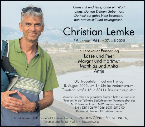 Traueranzeige von Christian Lemke von Braunschweiger Zeitung