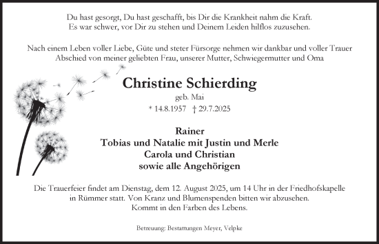 Traueranzeige von Christine Schierding von Helmstedter Nachrichten