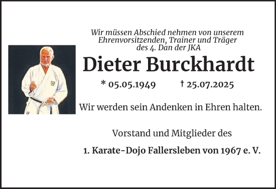 Traueranzeige von Dieter Burckhardt von Braunschweiger Zeitung, Wolfsburger Nachrichten