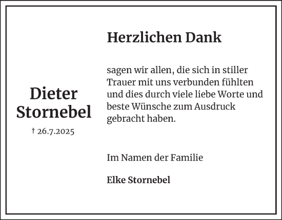 Traueranzeige von Dieter Stornebel von Braunschweiger Zeitung