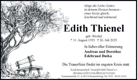 Traueranzeige von Edith Thienel von Braunschweiger Zeitung