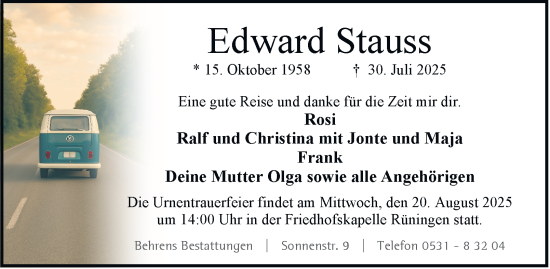 Traueranzeige von Edward Stauss von Braunschweiger Zeitung