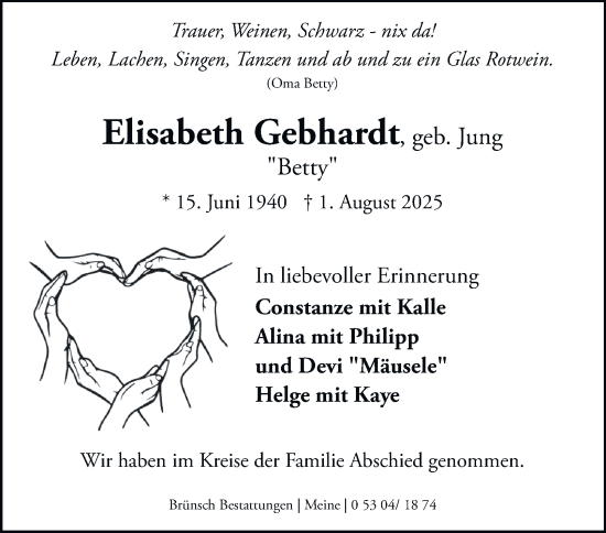 Traueranzeige von Elisabeth Gebhardt von Helmstedter Nachrichten