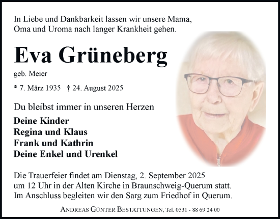 Traueranzeige von Eva Grüneberg von Braunschweiger Zeitung