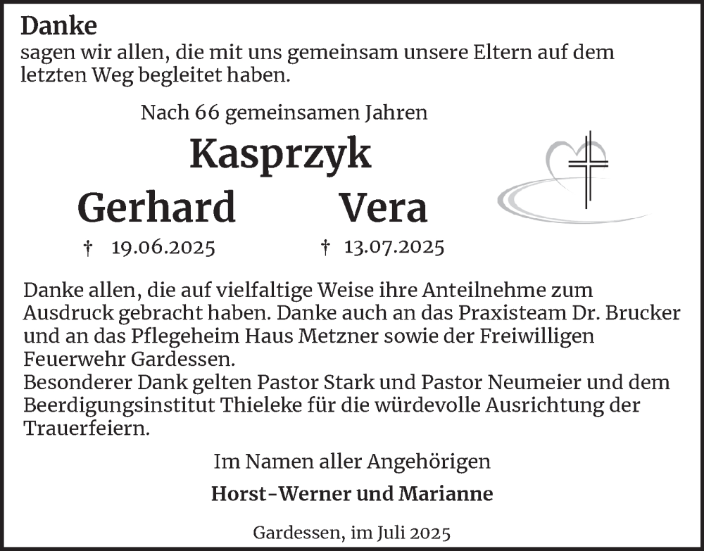  Traueranzeige für Gerhard  Kasprzyk vom 02.08.2025 aus Braunschweiger Zeitung