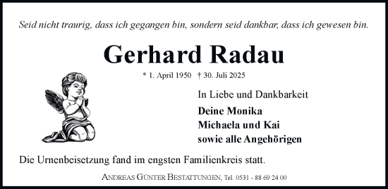 Traueranzeige von Gerhard Radau von Braunschweiger Zeitung
