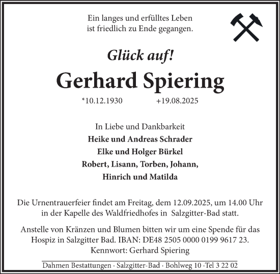 Traueranzeige von Gerhard Spiering von Salzgitter-Zeitung
