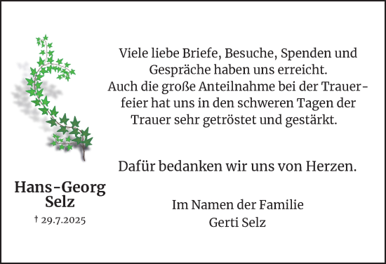Traueranzeige von Gerti Selz von Wolfenbütteler Zeitung