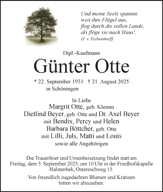 Traueranzeige von Günter Otte von Helmstedter Nachrichten