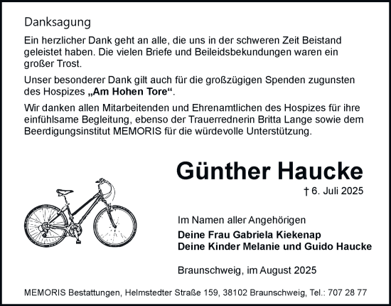 Traueranzeige von Günther Haucke von Braunschweiger Zeitung
