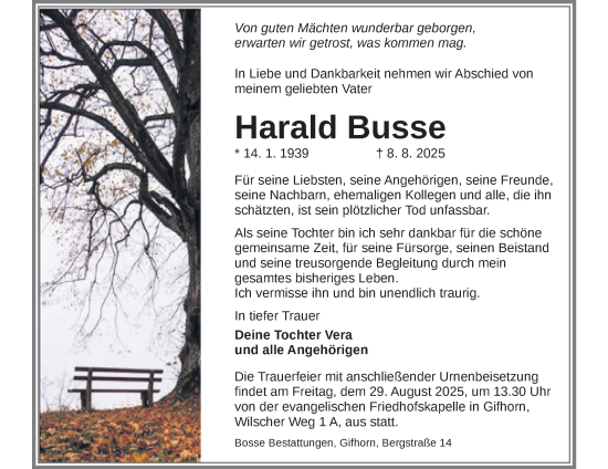 Traueranzeige von Harald Busse von Braunschweiger Zeitung